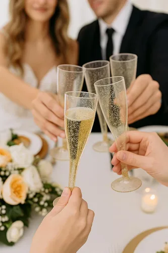 Miniatura 4 de Paquete de 90 copas de champán de plástico desechables de 6.5 onzas con purpurina dorada, resistentes a los golpes, vasos de mimosa para bodas