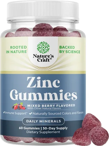 Gomitas de zinc extra fuertes para adultos, suplementos de zinc masticables para mujeres y hombres para apoyo energético e inmunológico, vitaminas y