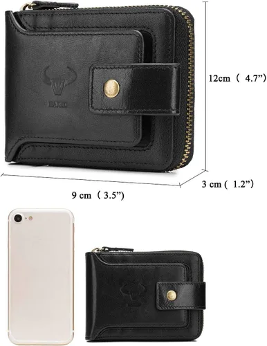 Miniatura 2 de BAIGIO Billetera de cuero genuino con cremallera alrededor de RFID bloqueo billetera plegable vintage multi tarjetero monedero, Negro -, Cartera Rfid