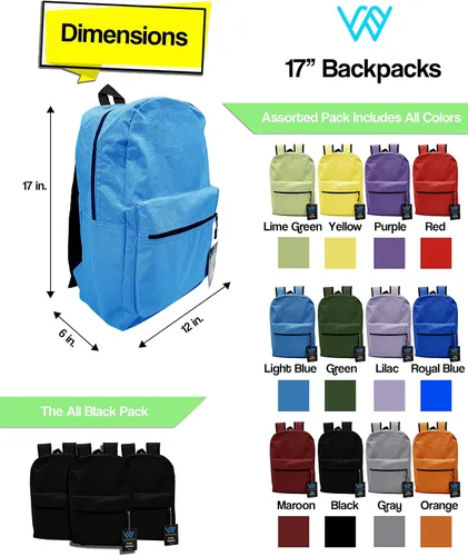 Miniatura 3 de Winterlace Paquete de 24 mochilas, bolsa ligera de 17 pulgadas para viajes al aire libre, gimnasio, eventos corporativos (negro)