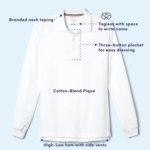 Miniatura 3 de French Toast Camisa de uniforme escolar de polo piqué con mangas largas para niños y niñas