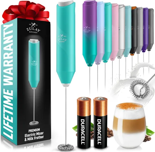 Miniatura 128 de Zulay Kitchen Espumador de leche de mano a pilas - Mezclador eléctrico de bebidas para café, lattes, capuchinos, matcha y chocolate caliente