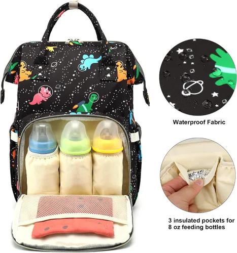 Miniatura 2 de Mochila de pañales de dinosaurio para niñas y niños, impermeable, grande, para mamá