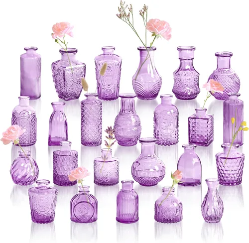 Miniatura 10 de Juego de 12 jarrones de vidrio ámbar, jarrones de capullo transparentes a granel, mini jarrones para flores, pequeños jarrones de flores