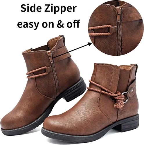 Miniatura 3 de Ataiwee Botines para mujer, tacón grueso con cremallera lateral, botines cortos de moda.