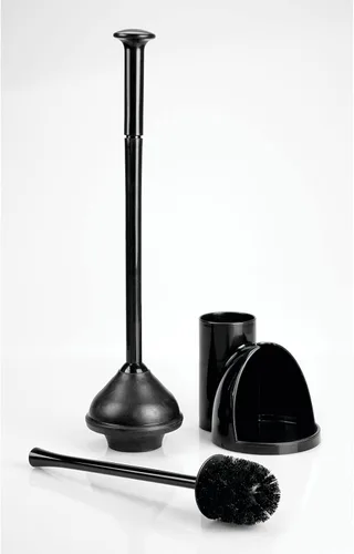 Miniatura 5 de mDesign Juego oculto de émbolo y cepillo para taza de inodoro - Combo con soporte - Colección Aura - Negro