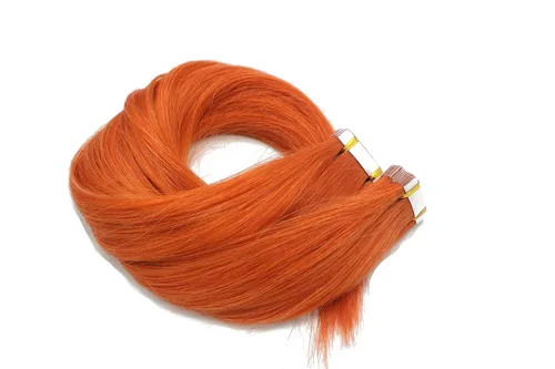 Miniatura 4 de Extensiones de cabello con cinta adhesiva en cabello humano grueso naranja de 18 pulgadas
