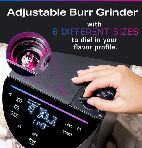 Miniatura 9 de GE Profile Smart Grind & Brew - Cafetera con Servicio Individual sin Cápsulas, Depósito de Agua de 90 oz, Jarra Térmica de 10 Tazas, Control de Voz