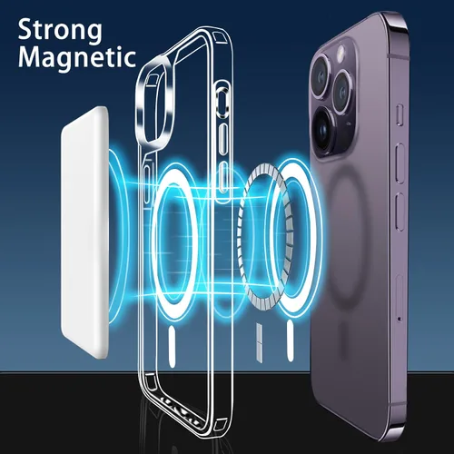 Miniatura 3 de Funda magnética compatible con iPhone 14 Pro Max, compatible con carga inalámbrica MagSafe, parte trasera transparente antiarañazos, a prueba