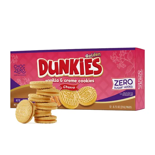 Miniatura 10 de Galletas de sándwich de chocolate keto ChocZero con crema - Galletas Dunkies bajas en azúcar y sin gluten (1 caja, 9 oz)
