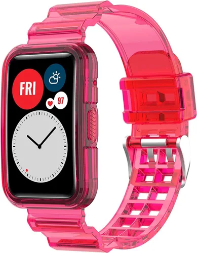 Compatible con Huawei Watch Fit Band con funda, correa protectora de gelatina transparente para reloj Huawei, compatible con reloj inteligente Rosa