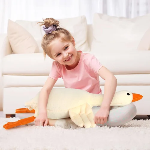 Miniatura 5 de Peluche de Ganso de 30 Pulgadas con Peso Juguete de Felpa de 3.2 Libras Cisne Blanco Almohada Suave de Felpa para Dormir Juguetes de Animales