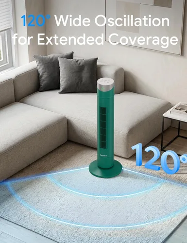 Miniatura 37 de ZAFRO Ventilador de torre inteligente para dormitorio, ventilador de torre oscilante de 120°, 28 pies/s de alta velocidad, 12 velocidades, 4 modos
