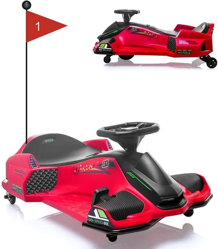 Miniatura 8 de Coche de deriva eléctrico de 12 V, para niños, velocidad variable alta/baja con 5 ruedas, música incorporada, luz LED delantera y trasera, alarma
