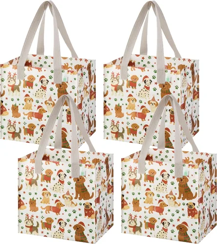 Miniatura 14 de VENO Paquete de 4 bolsas de comestibles reutilizables de Navidad, bolsas de compras resistentes con asas, para carrito de compras con parte inferior