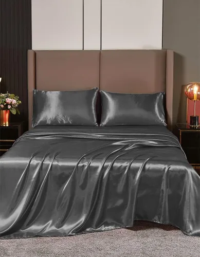 Miniatura 13 de Juego de sábanas de satén de seda de 4 piezas Sábana bajera Sábana encimera Funda de almohada Calidad de hotel sedoso suave y lujoso