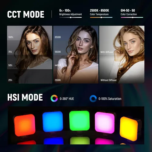 Miniatura 3 de NEEWER RGB62 Luz de video RGB magnética con control de APP mejorado, luz de cámara LED de color completo a 360° con 3 Cold Shoes CRI97+ 2500K-8500K