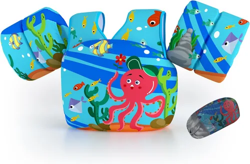 Miniatura 12 de DOOHALO Flotadores de natación para niños de 28 a 70 libras, chaleco flotante de hombro para niños de 2 a 8 años de edad, para niños y niñas, bebés