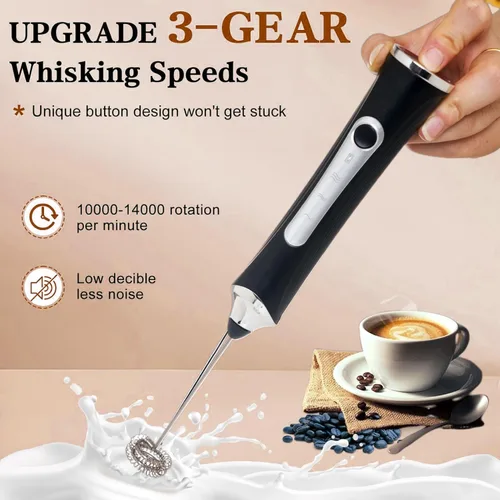 Miniatura 3 de Espumador de leche recargable de mano para café, varita espumadora de 3 velocidades con soporte, Batidora De Mano Electrica, Espumador de café con 2