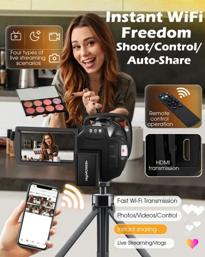 Miniatura 5 de Videocámara de cámara de video 5K, cámara de vlogging WiFi de 64 MP para YouTube con zoom óptico 8X, pantalla táctil IPS de 3.5 pulgadas, visión