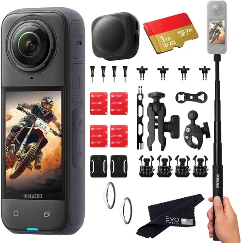 Insta360 Paquete de motocicleta X4: cámara de acción 8K impermeable 360 con sensores de 1/2 pulgada de 48 MP, video HDR 8K 360, incluye paquete de