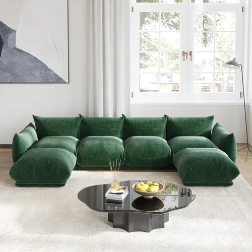 Miniatura 11 de Sofá de nube de asiento profundo de 77 pulgadas, moderno sofá modular de chenilla, sofá modular de 2 asientos con cojines gruesos de felpa y otomana