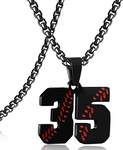 Miniatura 93 de SKQIR Colgante de número de jersey de béisbol para hombres y niños - Cadena de acero inoxidable para atletas - Negro