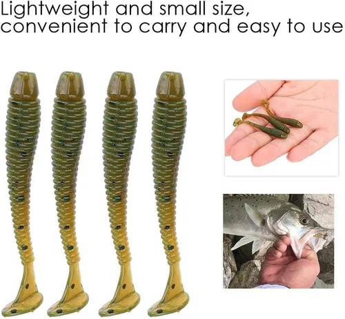Miniatura 5 de 50 señuelos de pesca suaves de 2.0 in, cebo de pesca de plástico, cola en T, cebos para gusanos, accesorios de aparejos de pescado, 9
