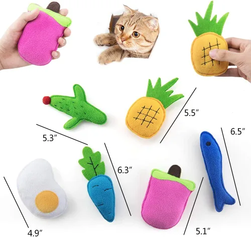 Miniatura 6 de AWOOF Juguetes de hierba gatera para gatos de interior, paquete de 6 juguetes masticables para gatos, juguete interactivo de felpa para gatitos