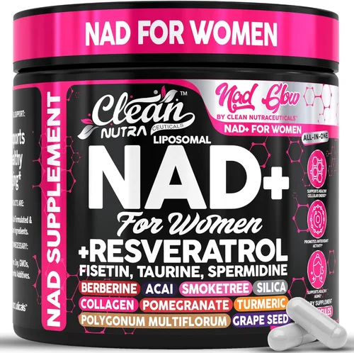 NAD+ Suplemento de resveratrol para mujeres NAD cúrcuma vitamina C Acai granada colágeno péptidos nicotinamida fisetina vitamina E Polygonum