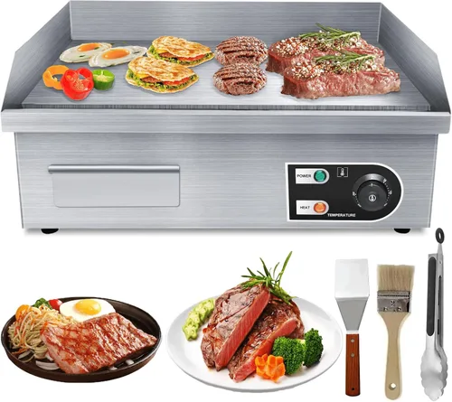 22 "Plancha eléctrica de encimera 110V 1600W Plancha eléctrica comercial Restaurante Grill Control de temperatura Acero inoxidable Tipo A