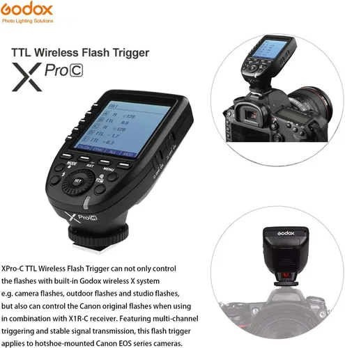 Miniatura 2 de Godox Disparador de flash inalámbrico XPro-C TTL para cámara Canon, sistema inalámbrico 2.4G X, diseño inclinado de pantalla grande HSS 1/8000s, 5