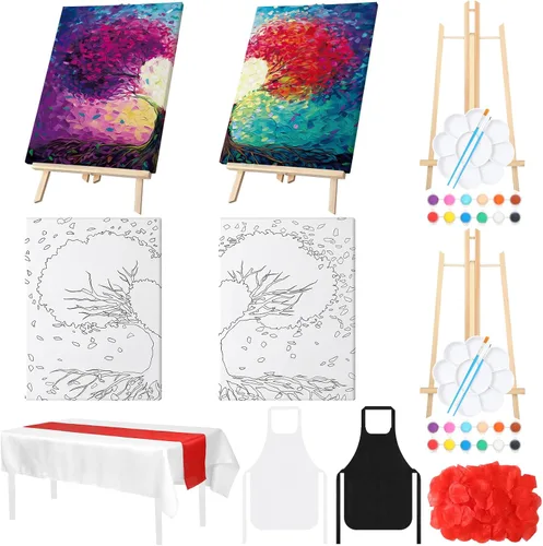 Miniatura 10 de Zhanmai 112 Piezas Kit de Sorber y Pintar para Adultos Noche de Cita Lienzo Predibujado Kit de Pintura para Parejas Pintura en Lienzo Arte