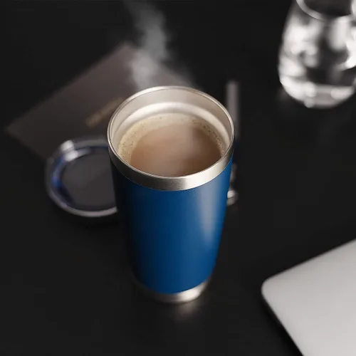 Miniatura 7 de DOMICARE Vaso de acero inoxidable de 20 onzas a granel con tapa, taza de viaje aislada al vacío de doble pared, taza de café con recubrimiento