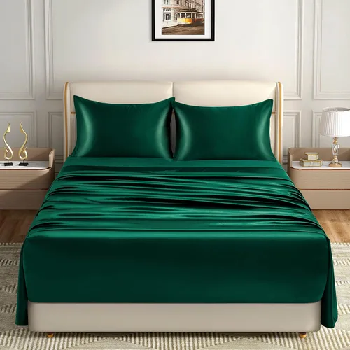 Miniatura 229 de Homiest Juego de sábanas de satén de lujo de 3 piezas con bolsillo profundo, 1 sábana bajera + 1 sábana encimera + 1 funda de almohada