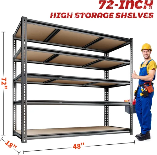 Miniatura 2 de Estantería de Garaje de 48" de Ancho, Estantes de Almacenamiento de 3050 LBS Resistentes, Unidad de Estantería Metálica de 5 Niveles Ajustable