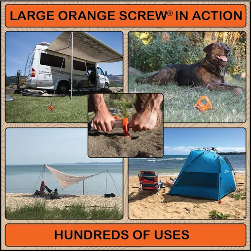 Miniatura 5 de Orange Screw Anclajes de tierra definitivos: estacas de tienda de campaña atornilladas resistentes para viento fuerte, arena, toldos y campamentos.