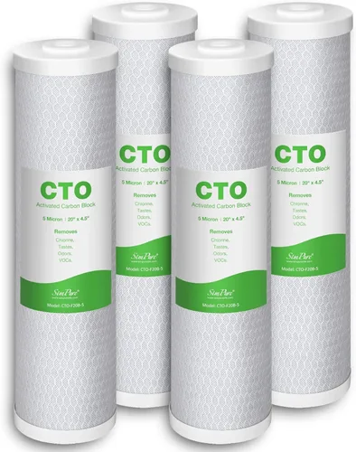 SimPure Cartuchos de filtro de agua para toda la casa, 5 micrones, 20 x 4.5 pulgadas, bloque de carbón activado CTO, para DB20P, FC25B, CTO20BB,