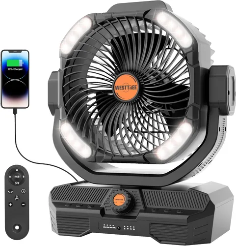 WESTTREE - Ventilador de 45000 mAh, potente flujo de aire, funciona con pilas, ventilador de exterior para dormitorio, silencioso y oscilante