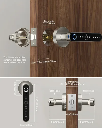Miniatura 9 de TMEZON Cerradura inteligente para puerta, huella digital, cerradura de puerta de entrada sin llave con asa, tarjetas APP/IC/códigos/llaves/huellas