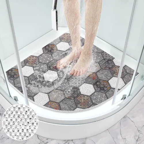 Miniatura 8 de Alfombrilla de ducha esquinera antideslizante: Mofonky - Tapete de ducha triangular grande de 27.5 x 27.5 pulgadas para ducha interior, tapete