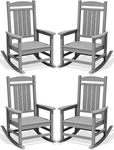Miniatura 51 de KINGYES Mecedoras de polietileno de alta densidad para exteriores, sillas mecedoras para patio con soporte de 330 libras, balancín suave para porche