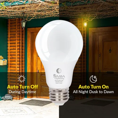 Miniatura 4 de Simba Lighting LED A19 Dusk to Dawn 6W 120V Outdoor Bulbs E26 2700K, 2 Pack With Photocell Sensor Smart Auto On and Off, 40W Replacement for