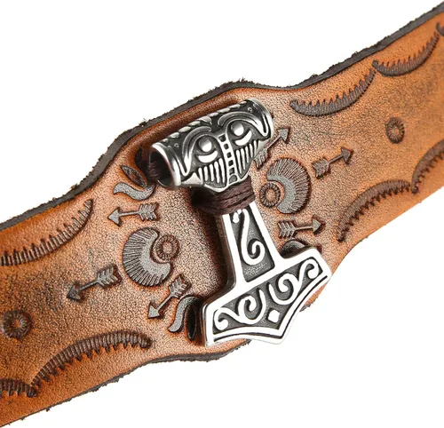 Miniatura 4 de HZMAN Mjölnir - Pulsera de piel auténtica para hombre diseño gótico ajustable estilo gótico