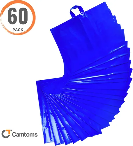 Miniatura 4 de Bolsas de compras de plástico grandes de 19 x 15 pulgadas con asas, bolsas de compras extra grandes para boutique de pequeñas empresas, tiendas Azul