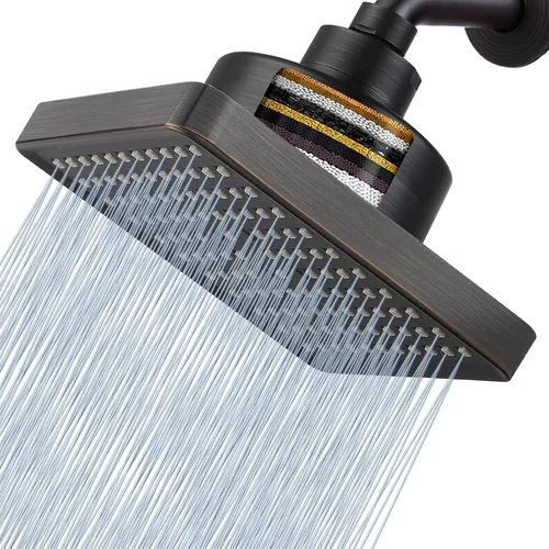 Miniatura 10 de Cabezal de ducha de lluvia de alta presión con filtrado, filtro cuadrado de 6 pulgadas para eliminar el cloro y sustancias nocivas, mejorar los Cromo