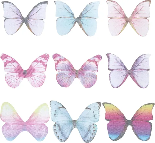 Miniatura 7 de SUNNYCLUE 1 caja 180 pares de decoraciones de mariposa de tela 3D adorno de mariposa pequeñas alas de mariposa de organza para bricolaje, joyas