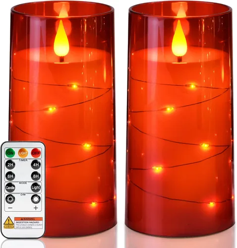 Miniatura 15 de Homemory Velas sin llama con luces de hadas de cadena de estrellas incrustadas, velas que funcionan con pilas, velas LED, velas falsas con control