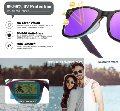 Miniatura 80 de MEETSUN Polarized Sunglasses for Women Men Classic Retro Square Frame Driving Sun Glasses UV Protection