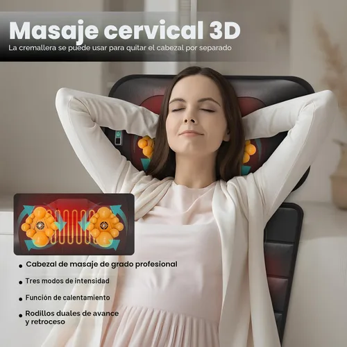 Miniatura 5 de Alfombrilla de masaje, masajeador de cuello desmontable, calefacción por vibración de cuerpo completo, almohadilla de masaje con 10 motores